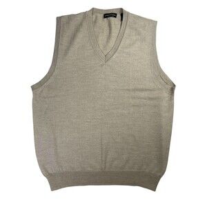 Joseph & Lyman Sweater Men's Large Beige Wool Knit V-Neck Sleeveless Pullover